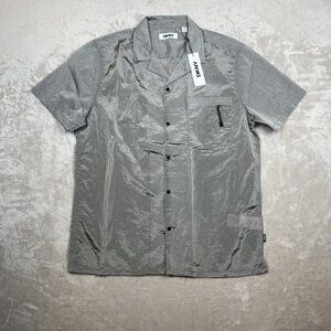 DKNY Mens Metallic Grey Short-Sleeve Button-Up Shirt Nylon Size M